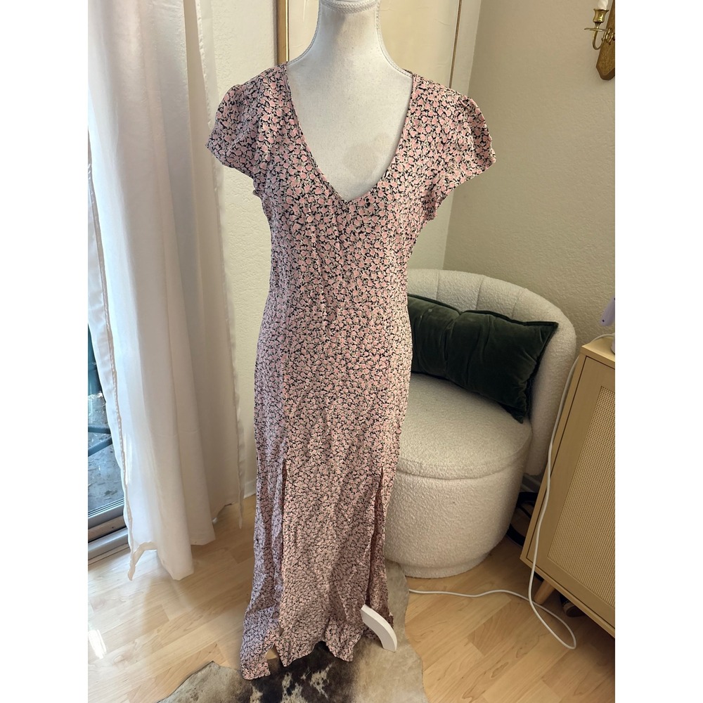 For Love & Lemons Hailey Pink Floral Print Maxi Dress Size Small Slits - Picture 2 of 8